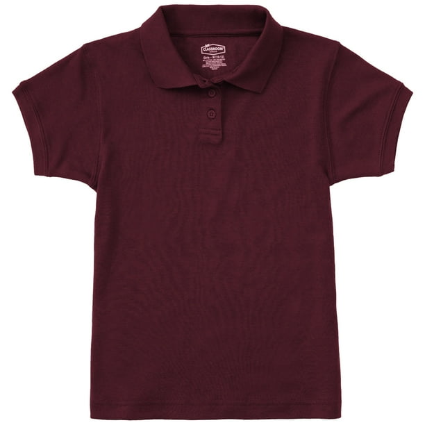 M Burgundy Classroom School Uniforms Boys Big Youth Unisex Long Sleeve Interlock Polo